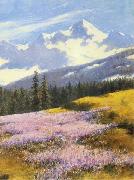 Stanislaw Witkiewicz Crocuses with snowy mountains in the background Germany oil painting artist